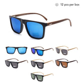 VZB043 Gafas de sol polarizadas cuadradas de bambú para mujeres y hombres al por mayor 1 docena (12 piezas)